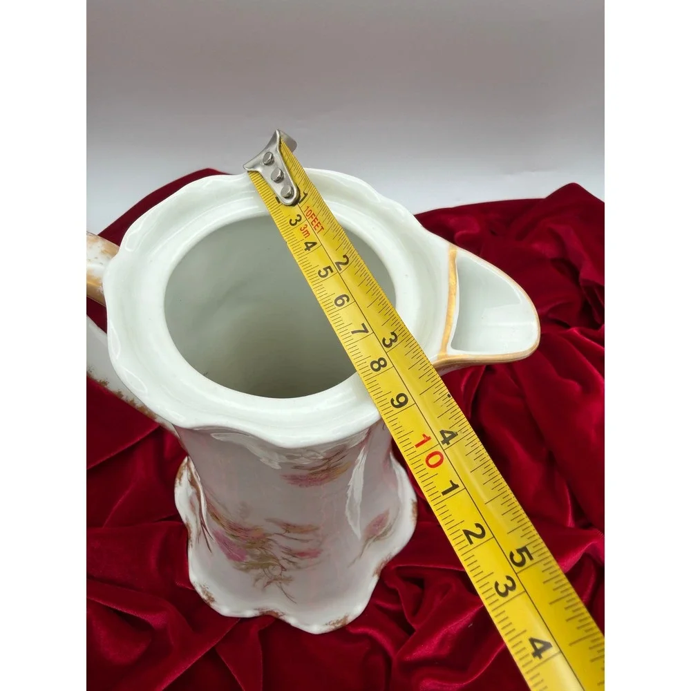 Vintage Haviland & Co Limoges France Porcelain Floral Pitcher Gold Gilt 9.5in